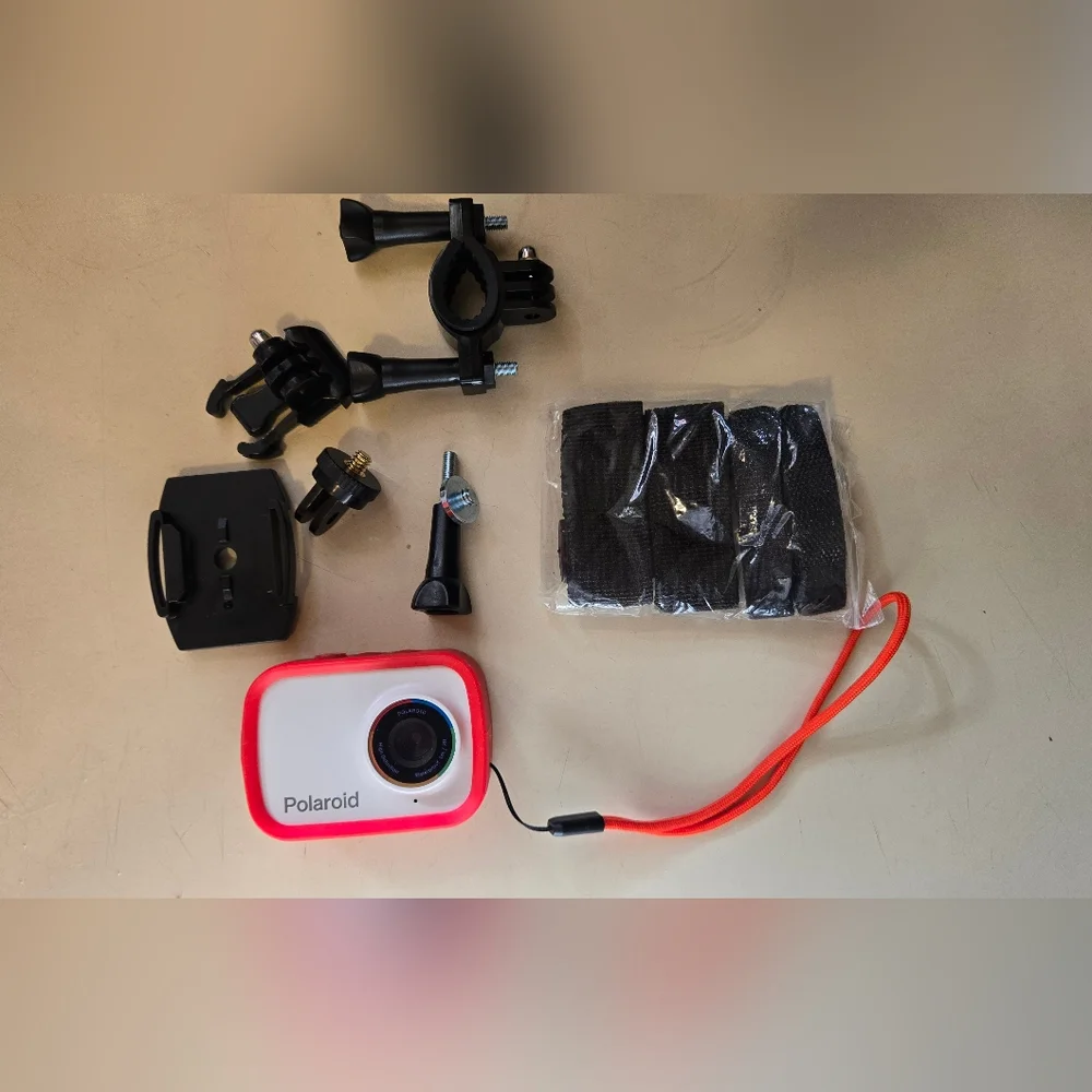 POLAROID Red and White Action Camera with Accessories